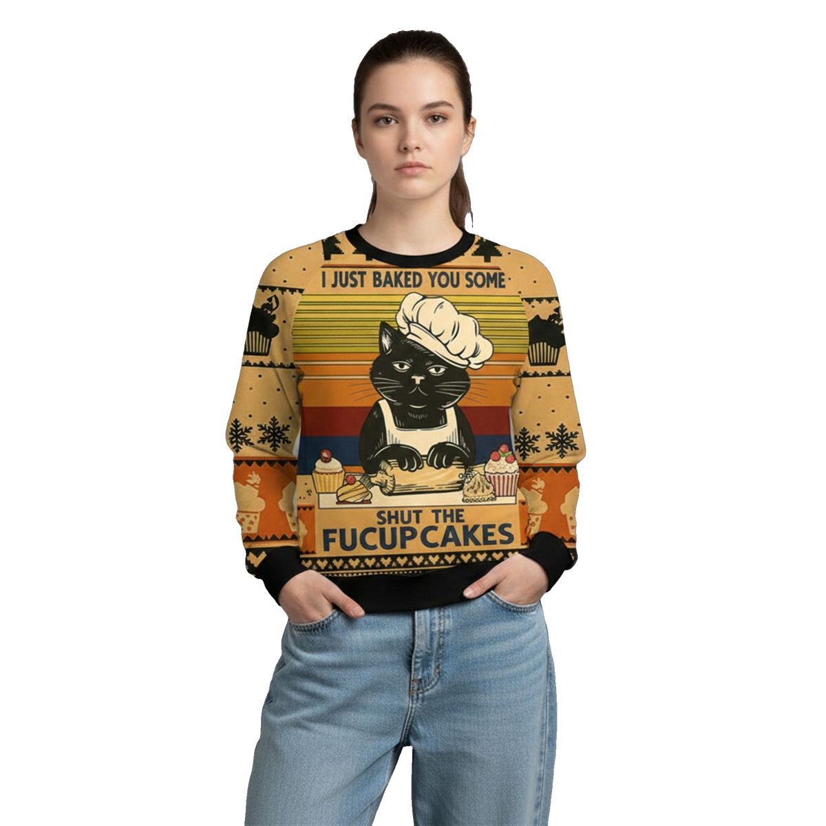 2026 Christmas Cat Baking Shut The Fucup Cakes Ugly Sweater - Moonbestprint