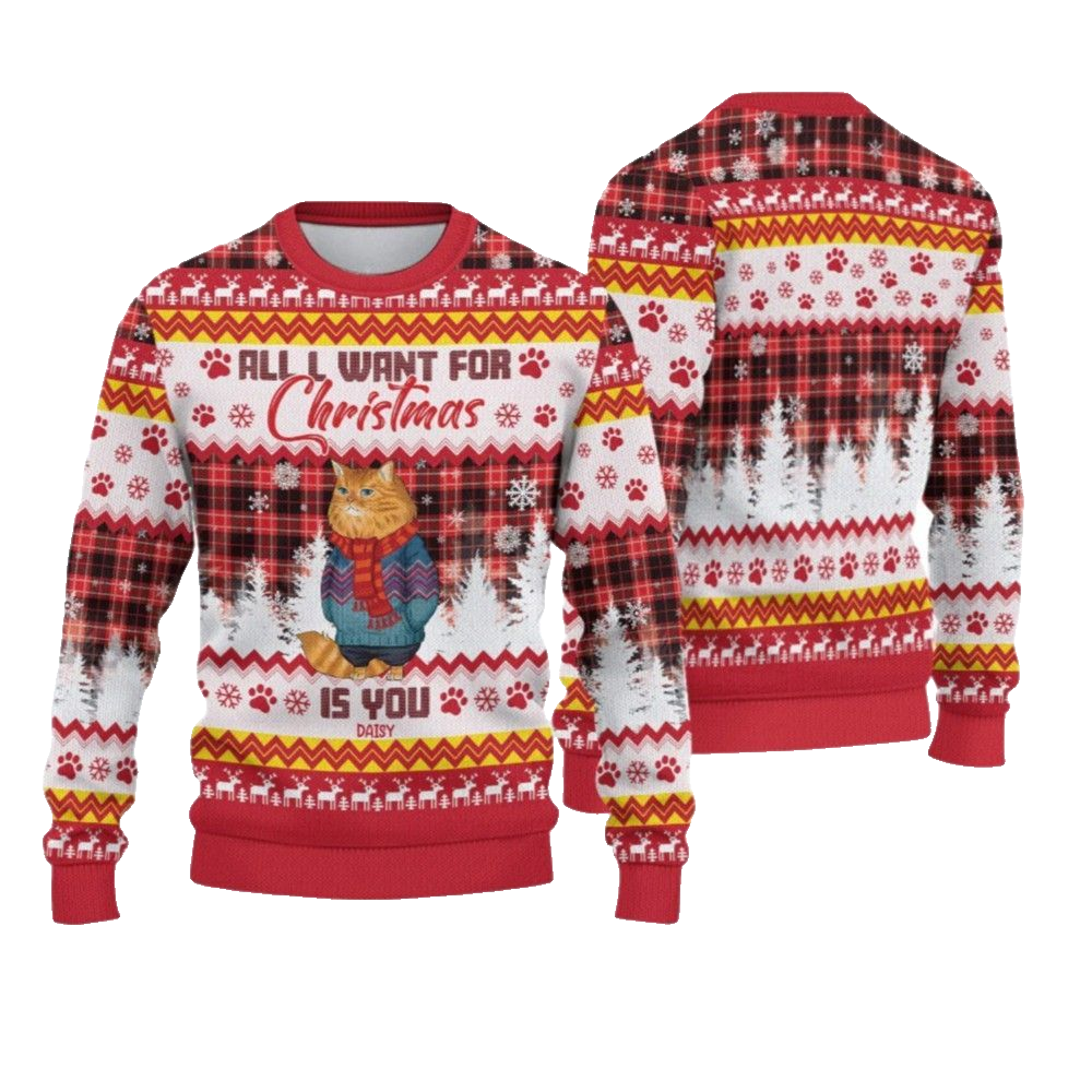 2026 Christmas Cat All I Want For Christmas Is You Ugly Sweatshirt - Moonbestprint