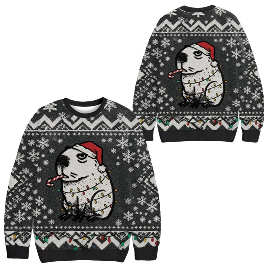2026 Christmas Capybara Smoking Funny Ugly Sweater - Moonbestprint