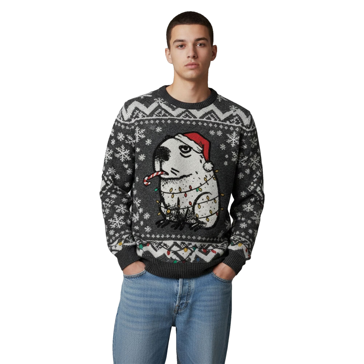 2026 Christmas Capybara Smoking Funny Ugly Sweater - Moonbestprint
