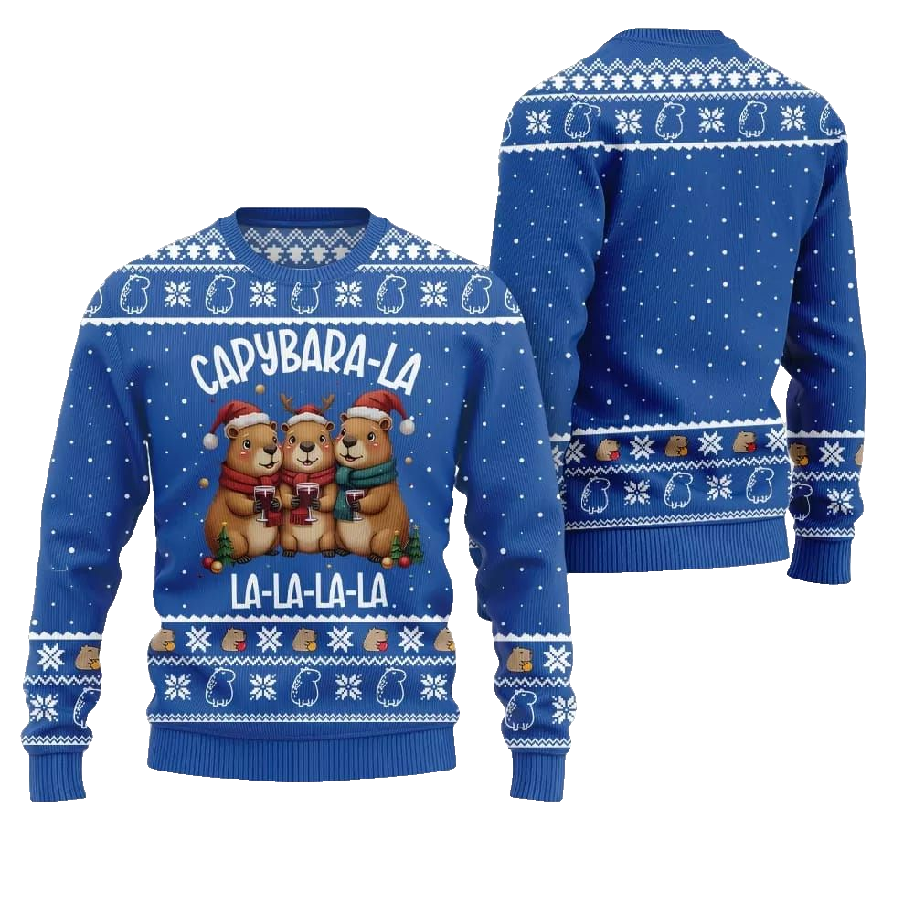 2026 Christmas Capybara La La La Ugly Christmas Sweater - Moonbestprint