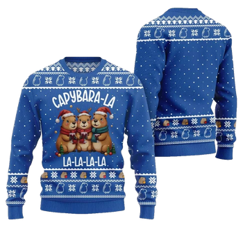 2026 Christmas Capybara La La La Ugly Christmas Sweater - Moonbestprint
