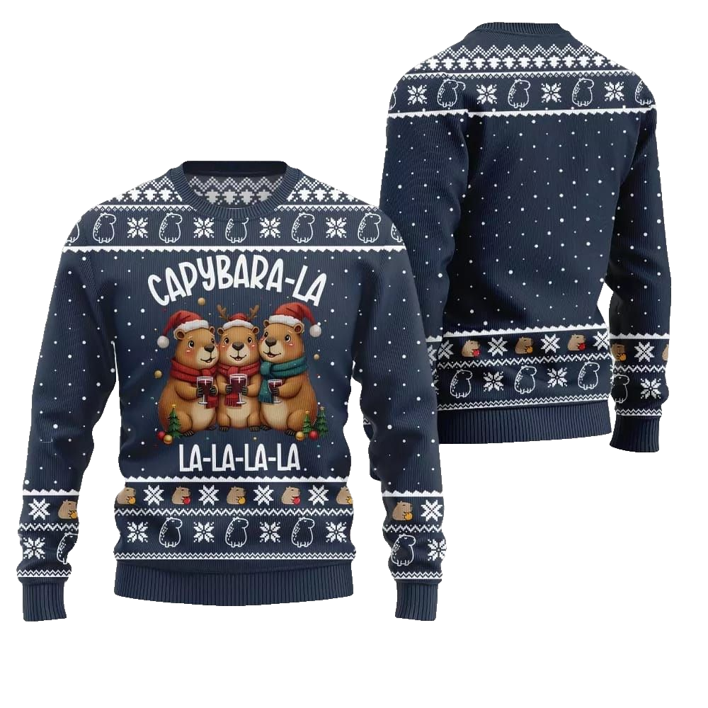 2026 Christmas Capybara La La La Ugly Christmas Sweater - Moonbestprint