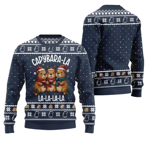 2026 Christmas Capybara La La La Ugly Christmas Sweater - Moonbestprint