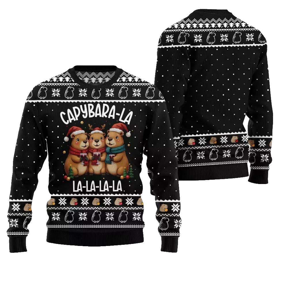 2026 Christmas Capybara La La La Ugly Christmas Sweater - Moonbestprint