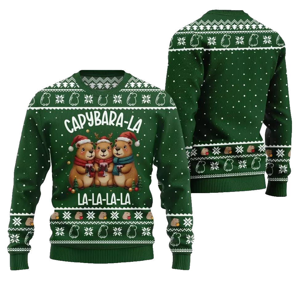 2026 Christmas Capybara La La La Ugly Christmas Sweater - Moonbestprint