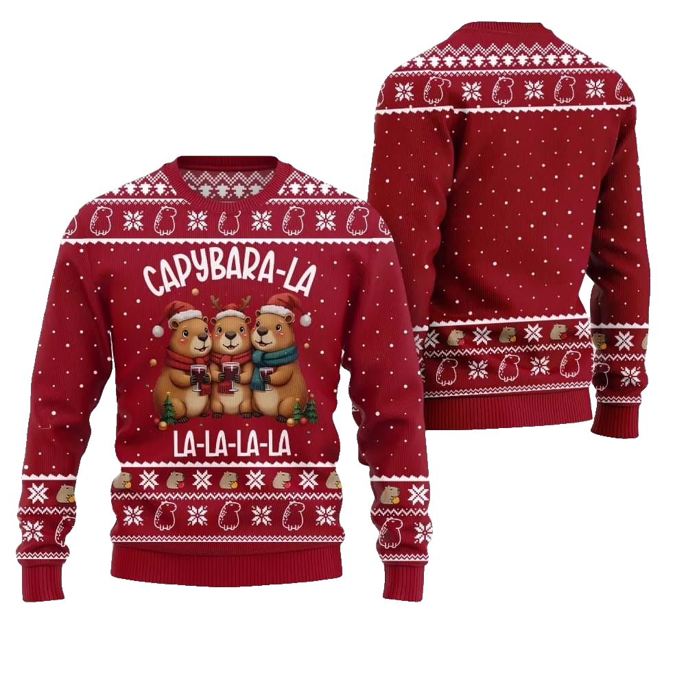 2026 Christmas Capybara La La La Ugly Christmas Sweater - Moonbestprint