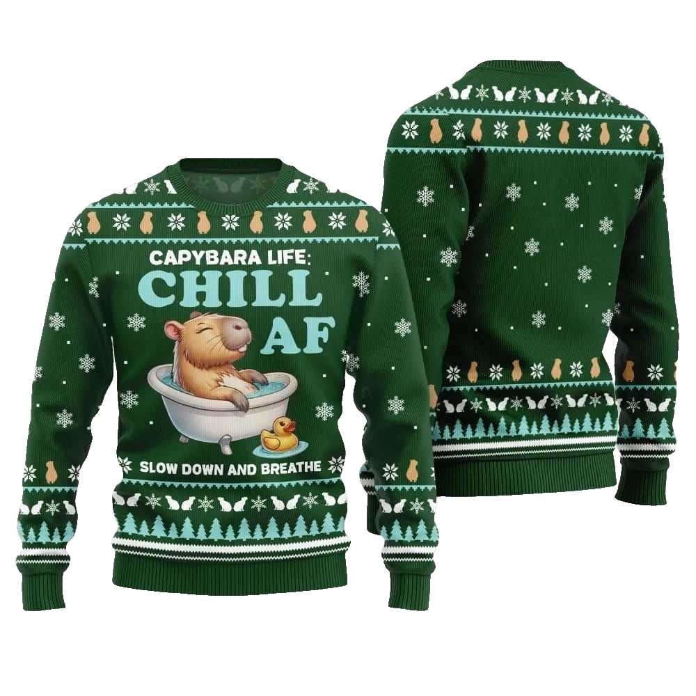 2026 Christmas Capybara Life Chill AF Ugly Christmas Sweater - Moonbestprint