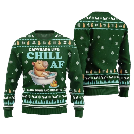 2026 Christmas Capybara Life Chill AF Ugly Christmas Sweater - Moonbestprint