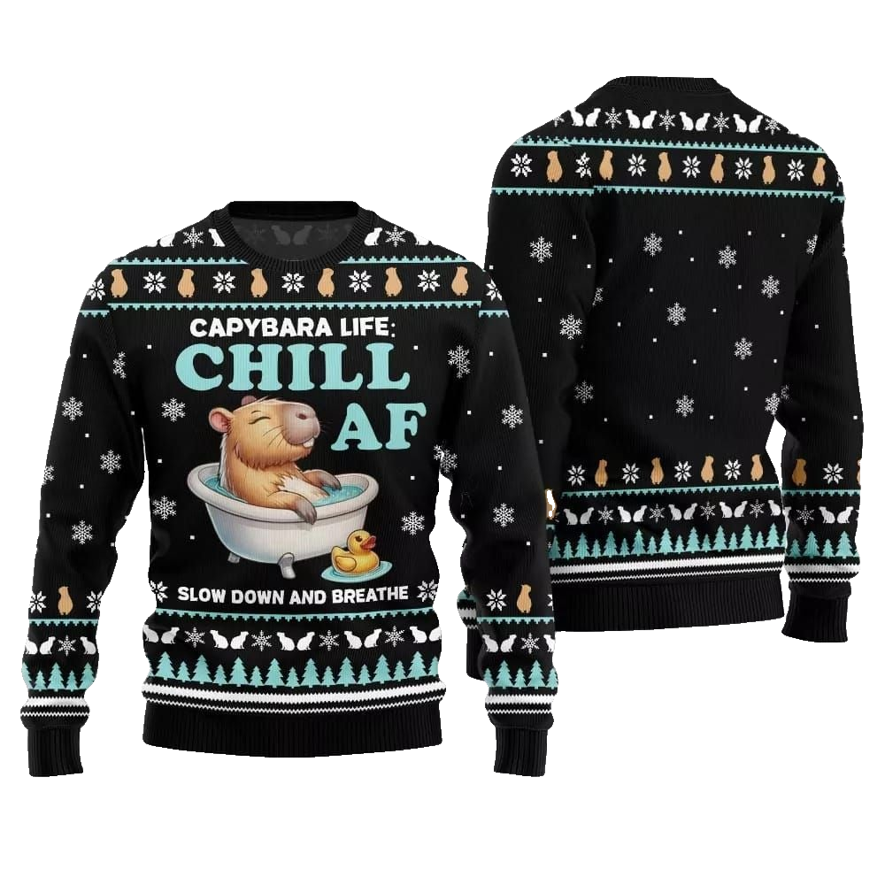 2026 Christmas Capybara Life Chill AF Ugly Christmas Sweater - Moonbestprint