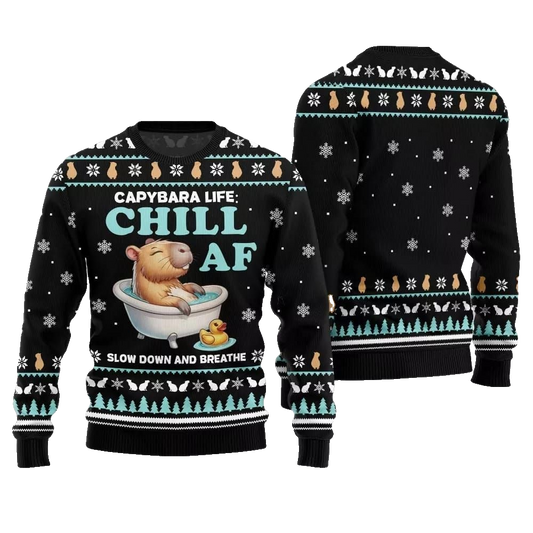 2026 Christmas Capybara Life Chill AF Ugly Christmas Sweater - Moonbestprint
