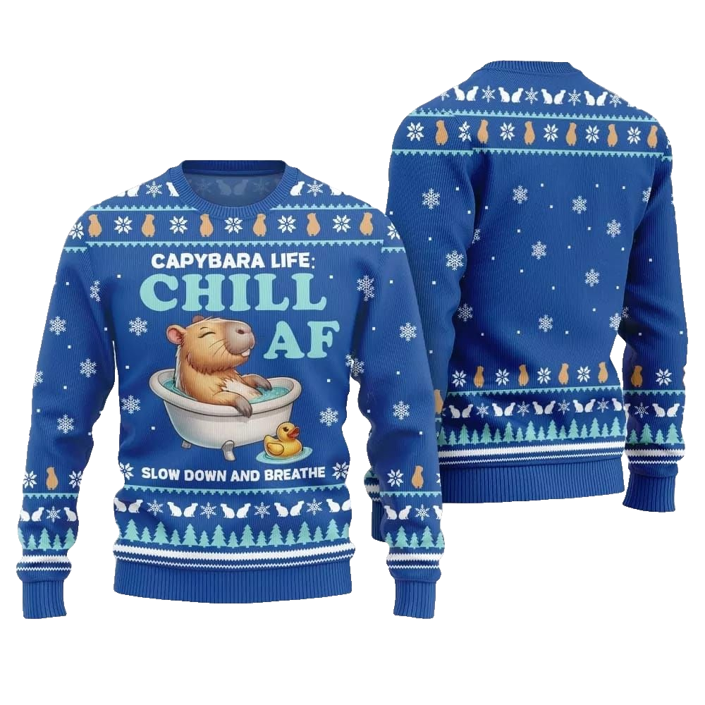 2026 Christmas Capybara Life Chill AF Ugly Christmas Sweater - Moonbestprint