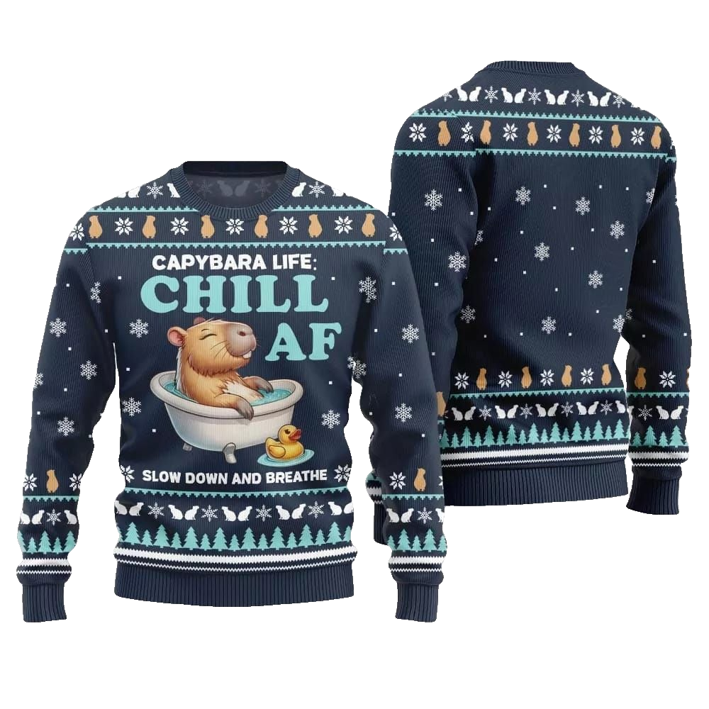 2026 Christmas Capybara Life Chill AF Ugly Christmas Sweater - Moonbestprint