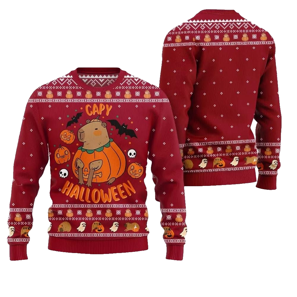 2026 Christmas Capybara Halloween Ugly Christmas Sweater - Moonbestprint