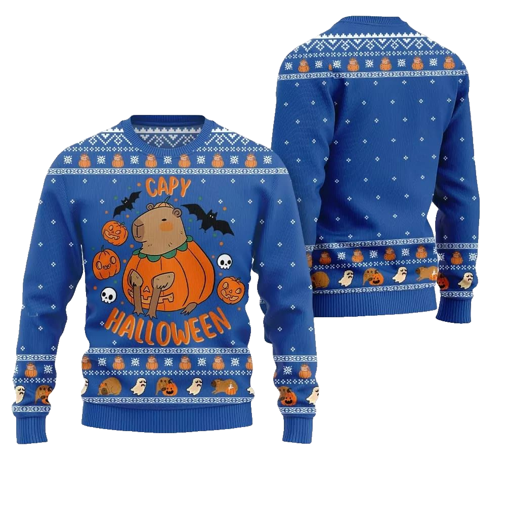 2026 Christmas Capybara Halloween Ugly Christmas Sweater - Moonbestprint