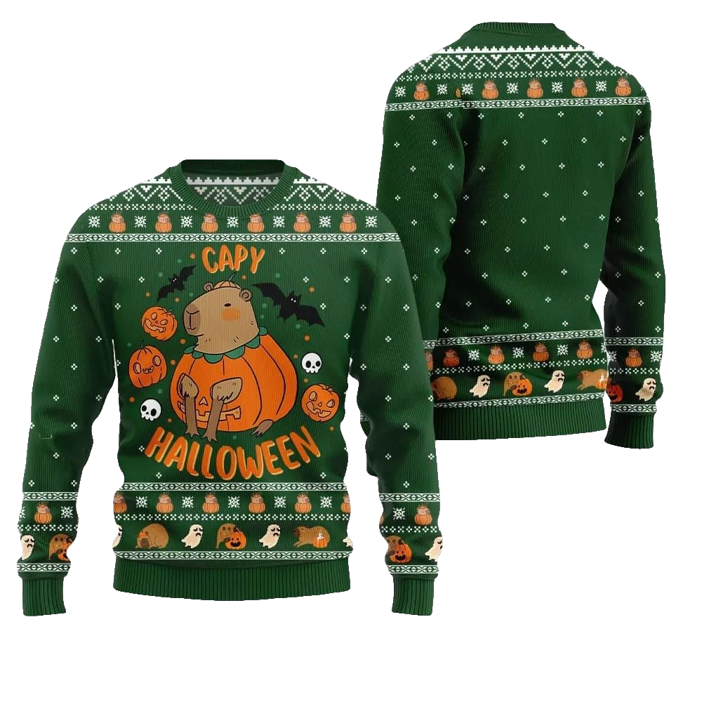2026 Christmas Capybara Halloween Ugly Christmas Sweater - Moonbestprint