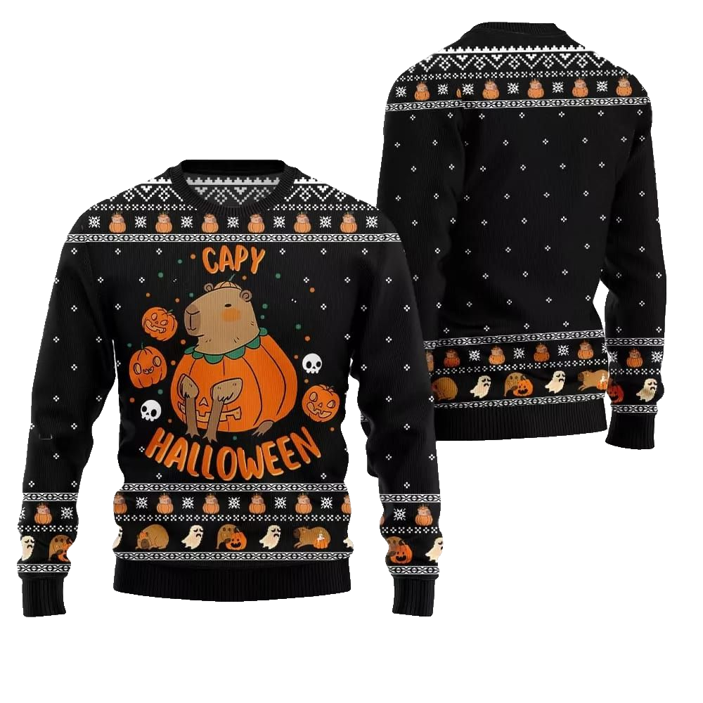 2026 Christmas Capybara Halloween Ugly Christmas Sweater - Moonbestprint