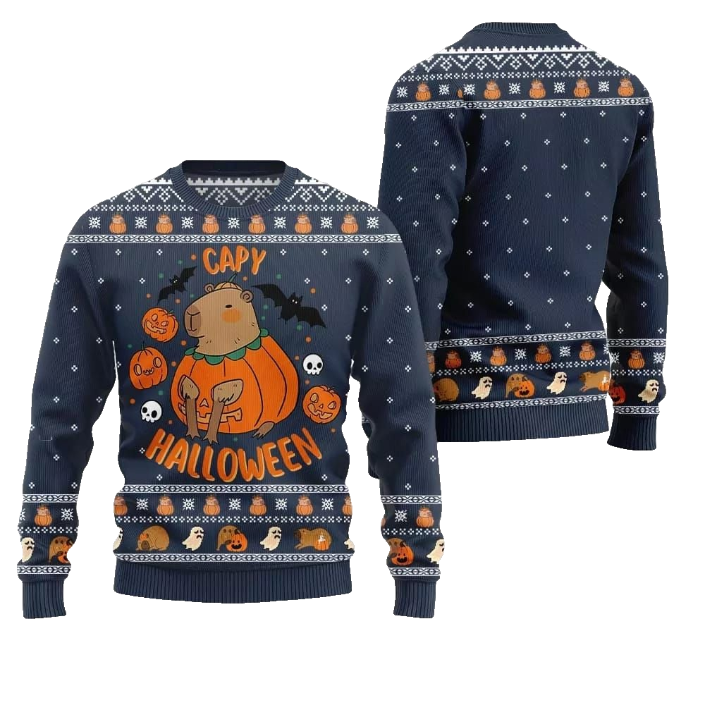 2026 Christmas Capybara Halloween Ugly Christmas Sweater - Moonbestprint