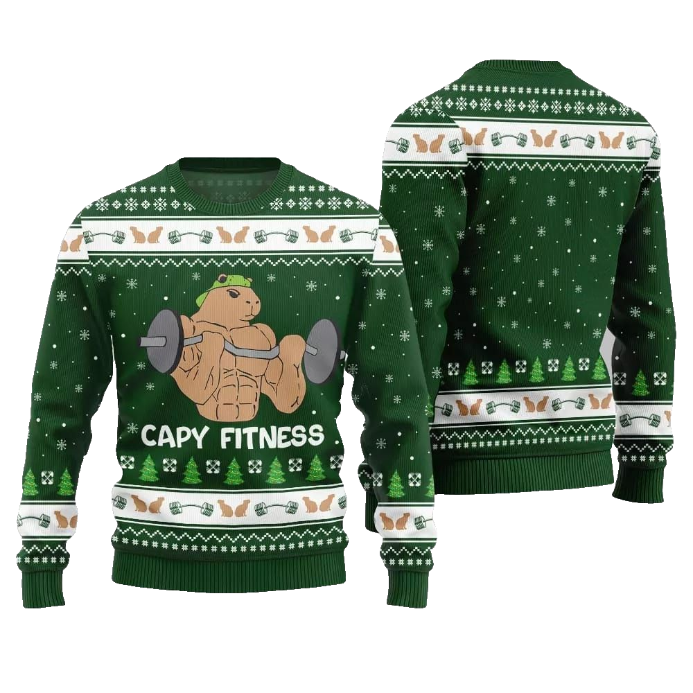 2026 Christmas Capy Fitness Ugly Christmas Sweater - Moonbestprint
