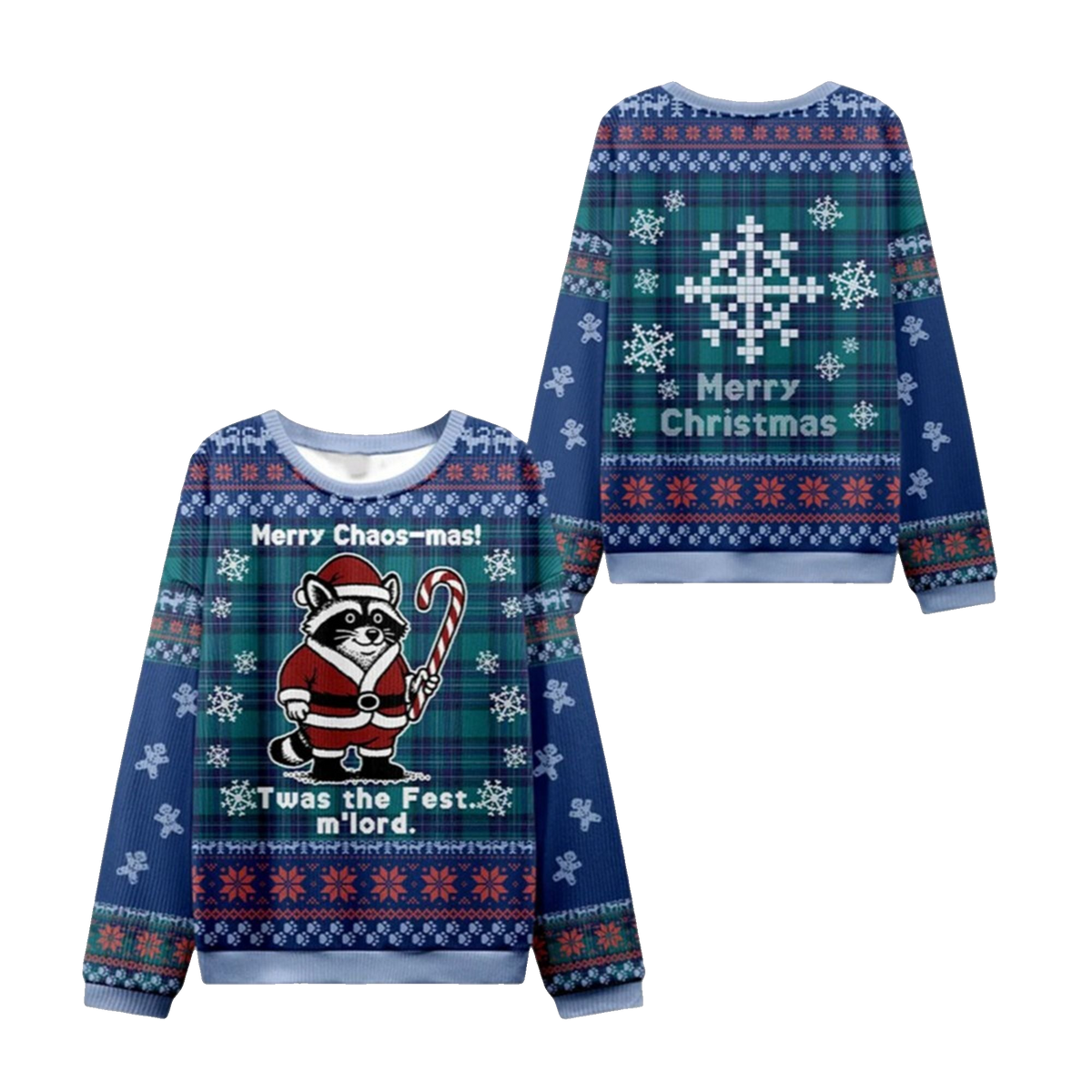 2026 Christmas Candy Raccoon Samurai Ugly Sweater - Moonbestprint