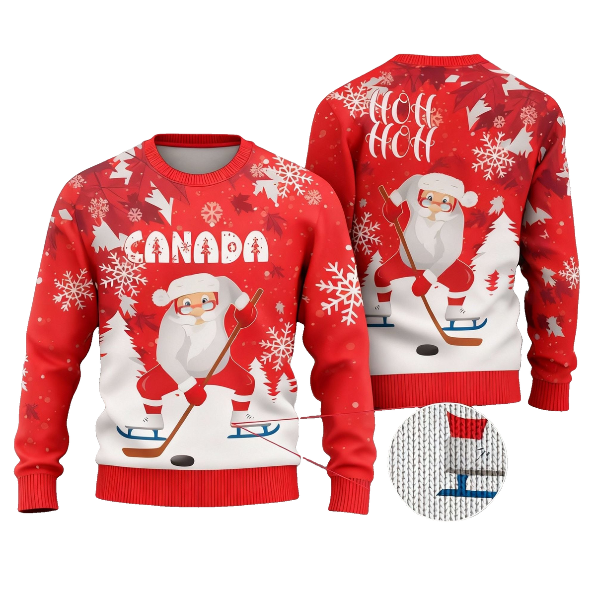 2026 Christmas Canada Santa Play Hockey Ugly Sweater - Moonbestprint