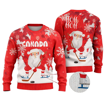 2026 Christmas Canada Santa Play Hockey Ugly Sweater - Moonbestprint