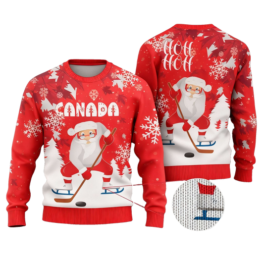 2026 Christmas Canada Santa Play Hockey Ugly Sweater - Moonbestprint