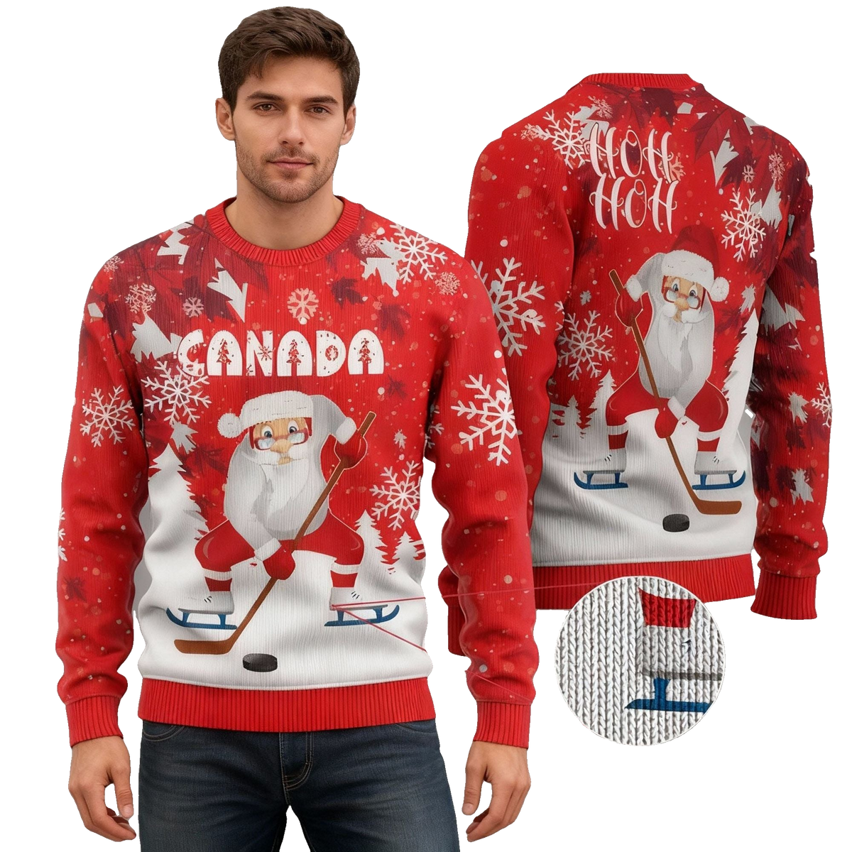 2026 Christmas Canada Santa Play Hockey Ugly Sweater - Moonbestprint