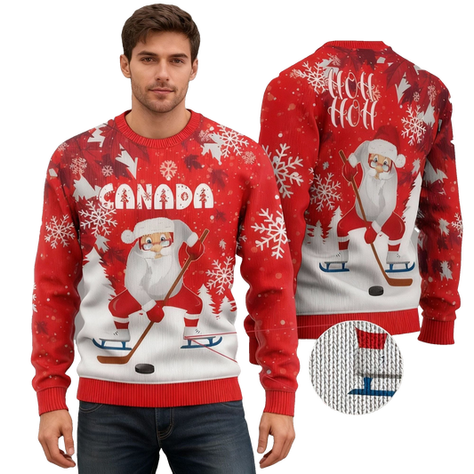 2026 Christmas Canada Santa Play Hockey Ugly Sweater - Moonbestprint