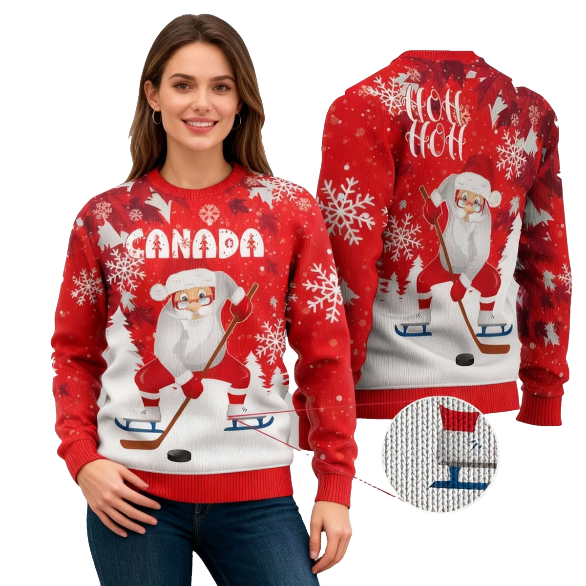 2026 Christmas Canada Santa Play Hockey Ugly Sweater - Moonbestprint