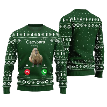 2026 Christmas Calling Capybara Ugly Sweater - Moonbestprint