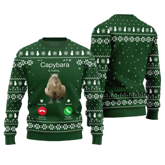 2026 Christmas Calling Capybara Ugly Sweater - Moonbestprint