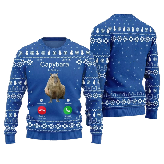 2026 Christmas Calling Capybara Ugly Sweater - Moonbestprint