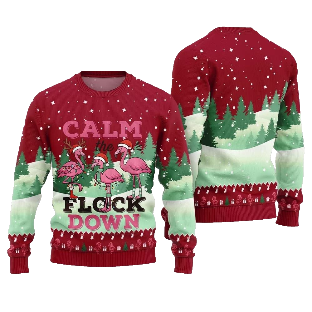 2026 Christmas Calm The Flock Down Ugly Christmas Sweater - Moonbestprint