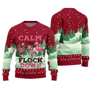 2026 Christmas Calm The Flock Down Ugly Christmas Sweater - Moonbestprint