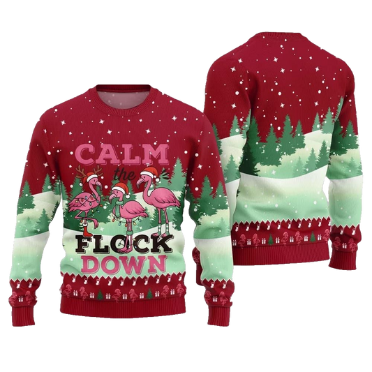 2026 Christmas Calm The Flock Down Ugly Christmas Sweater - Moonbestprint