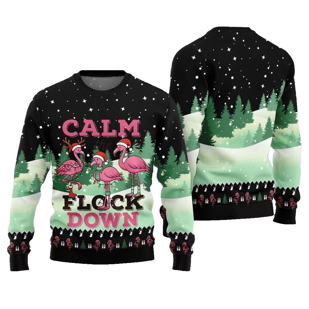 2026 Christmas Calm The Flock Down Ugly Christmas Sweater - Moonbestprint