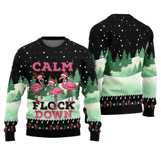 2026 Christmas Calm The Flock Down Ugly Christmas Sweater - Moonbestprint