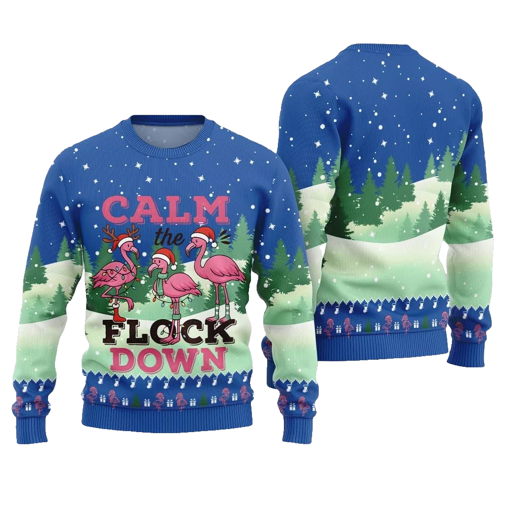2026 Christmas Calm The Flock Down Ugly Christmas Sweater - Moonbestprint
