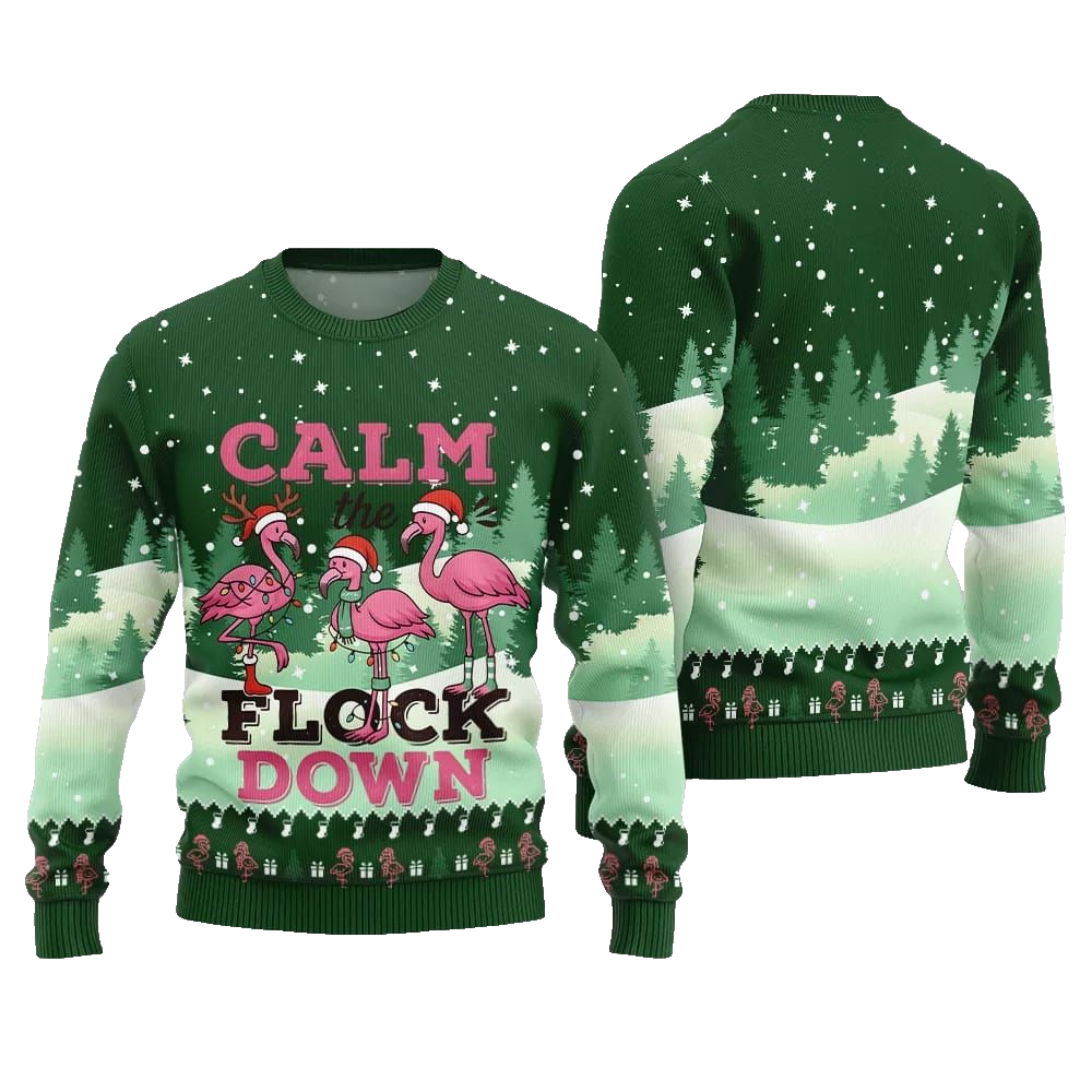 2026 Christmas Calm The Flock Down Ugly Christmas Sweater - Moonbestprint