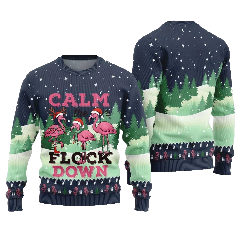 2026 Christmas Calm The Flock Down Ugly Christmas Sweater - Moonbestprint