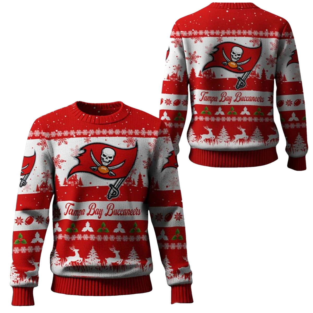 2025 Christmas Buccaneers Festive Reindeer Tree Ugly Sweater – Moonbestprint