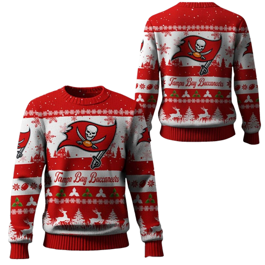 2025 Christmas Buccaneers Festive Reindeer Tree Ugly Sweater – Moonbestprint