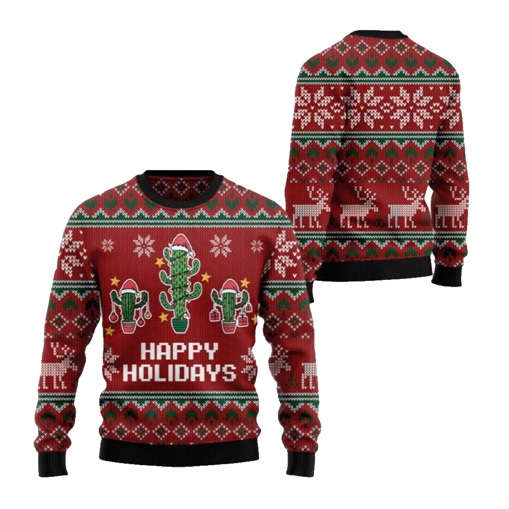 2026 Christmas Cactus Happy Holidays Ugly Christmas Sweater - Moonbestprint