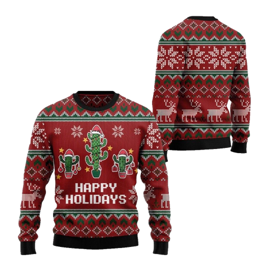 2026 Christmas Cactus Happy Holidays Ugly Christmas Sweater - Moonbestprint