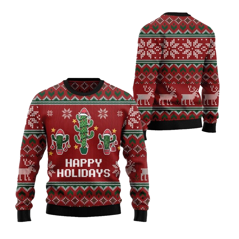 2026 Christmas Cactus Happy Holidays Ugly Christmas Sweater - Moonbestprint
