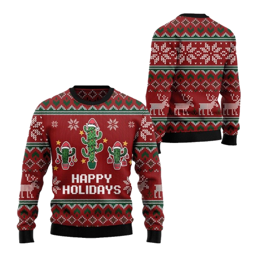 2026 Christmas Cactus Happy Holidays Ugly Christmas Sweater - Moonbestprint