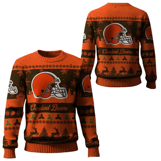 2025 Christmas Browns Festive Reindeer Tree Ugly Sweater – Moonbestprint