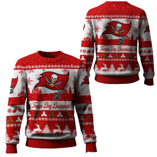 2026 Christmas Buccaneers Festive Reindeer Tree Ugly Sweater - Moonbestprint