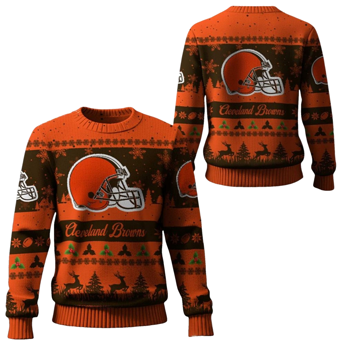 2026 Christmas Browns Festive Reindeer Tree Ugly Sweater - Moonbestprint
